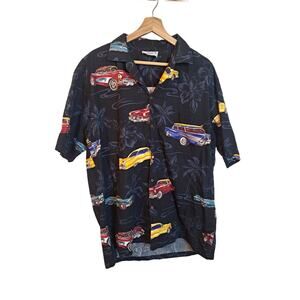 Vintage 90s Pacific Legend Classic Car Black Cotton Men's Hawaiian Shirt size XL